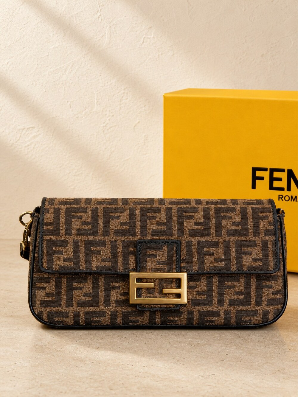 Jacquard Top Handle Handbag | Fendi Baguette Medium FF